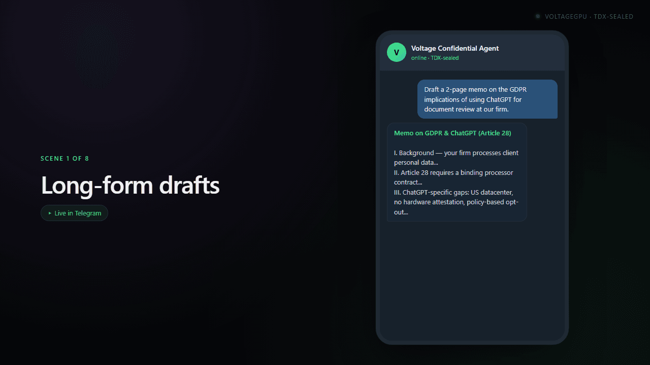 Long-form drafts — Telegram chat example