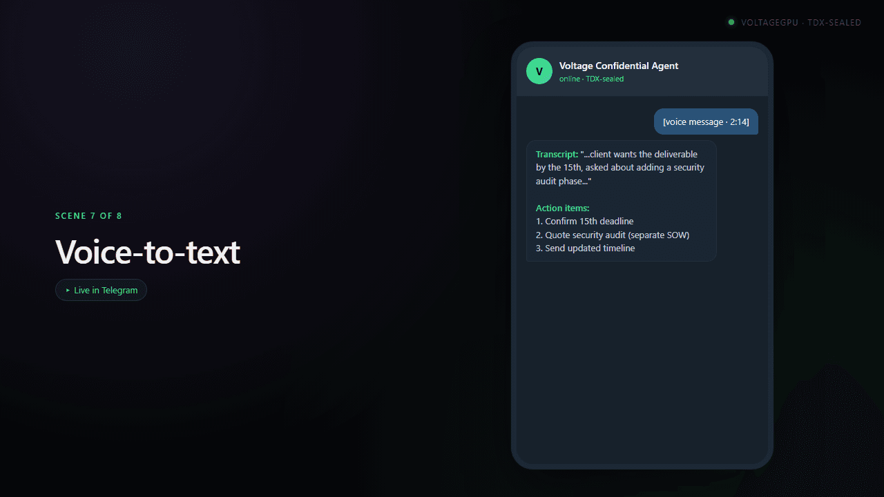 Voice-to-text (Telegram native) — Telegram chat example