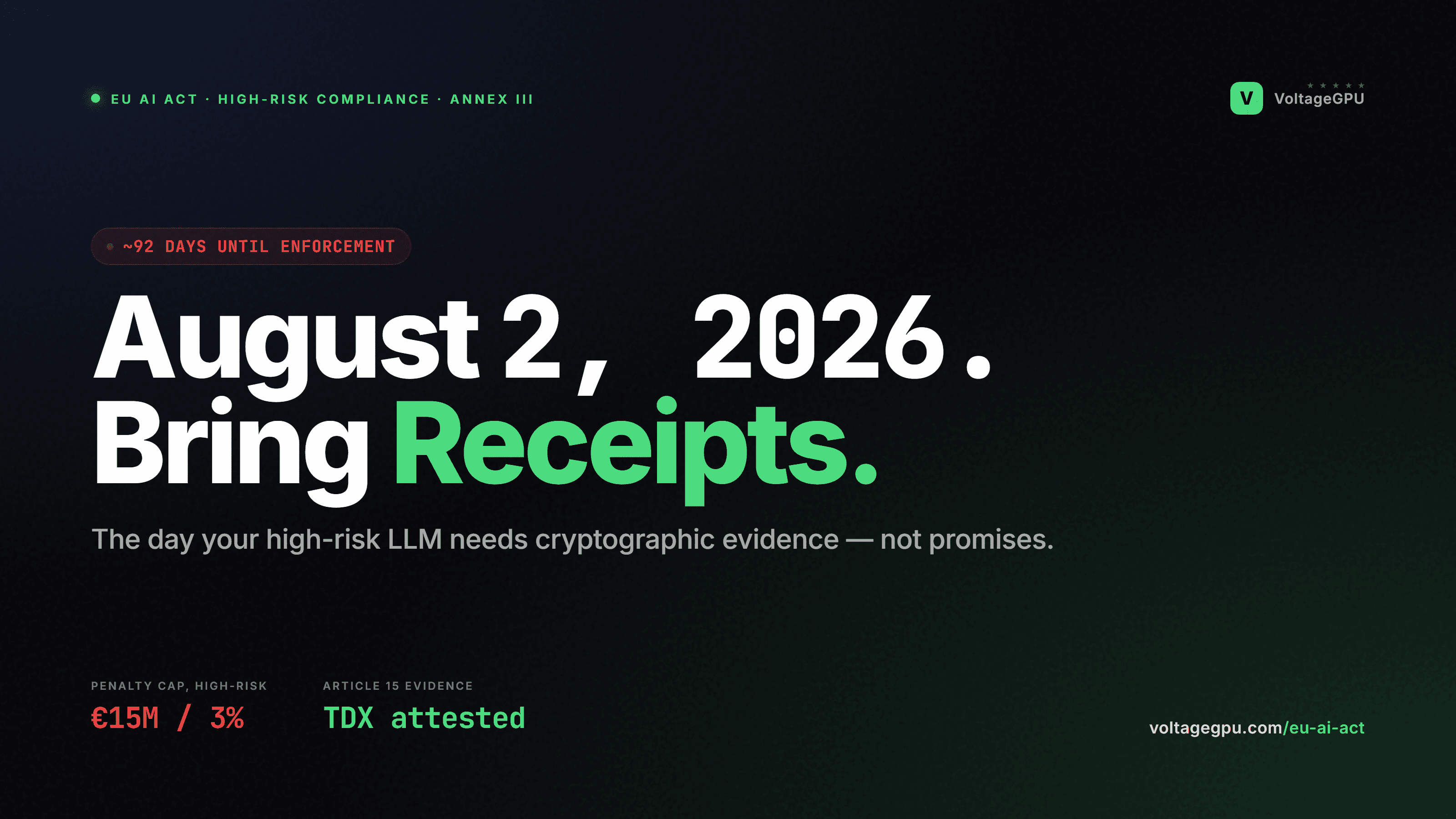 EU AI Act August 2, 2026 high-risk LLM compliance deadline — Article 15 cybersecurity penalty 15M euros 3 percent turnover